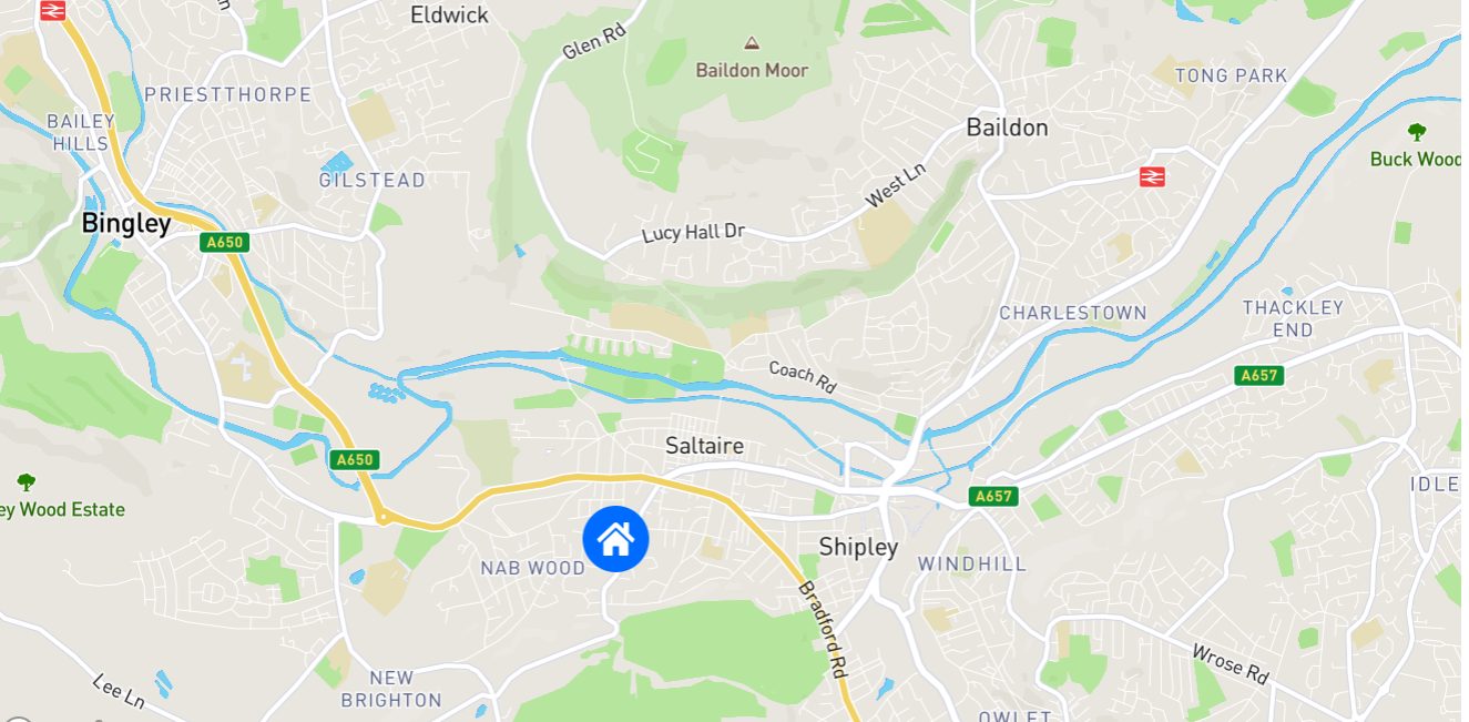 Map showing the location of Grand Weave House in Shipley, near Saltaire, West Yorkshire