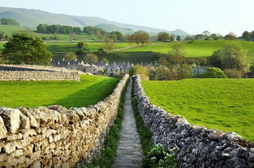 A dry stone wall path through the Yorkshire Dales